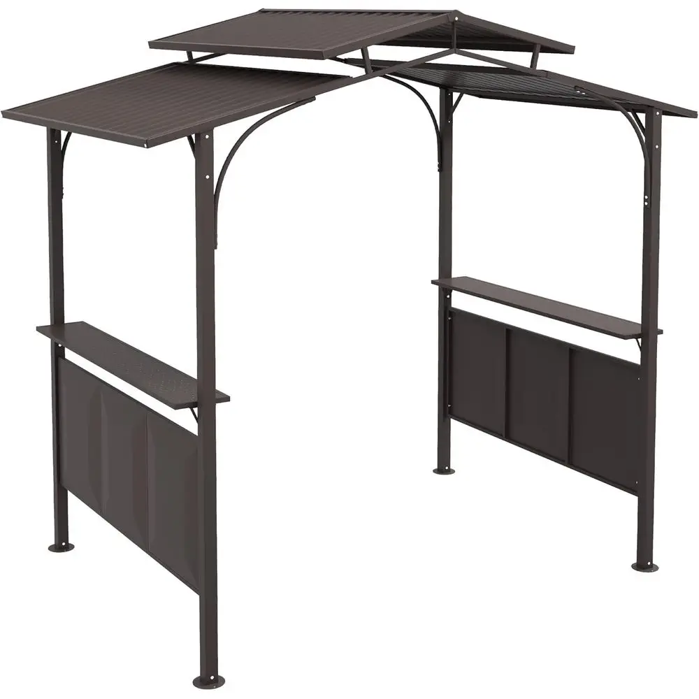 

Беседка для барбекю 8'x5' с 2 боковыми полками, двухуровневая, с переплетенным полимерным покрытием и стальным каркасом, коричневая