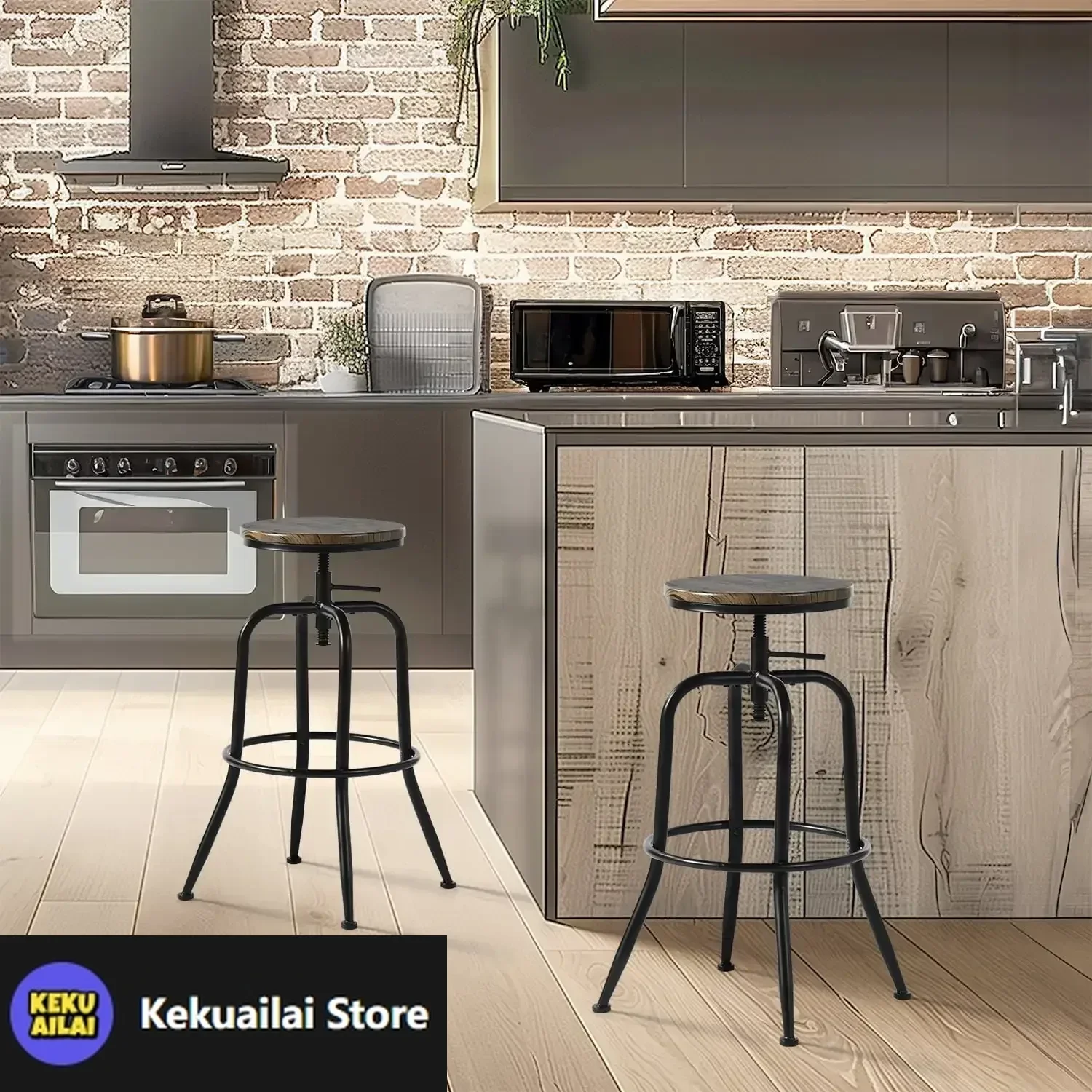 

Swivel Bar Stools Set of 2, Adjustable Height Vintage for Home Kitchen Island, Walnut