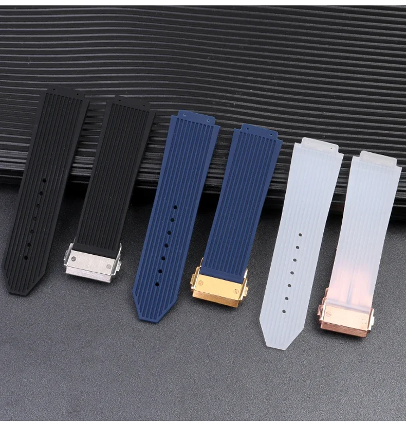 Silicone Rubber Watch Band For Hublot BIG BANG Black Blue Men\'s Watch Band Tool Waterproof and Sweatproof bracelet 26-19mm