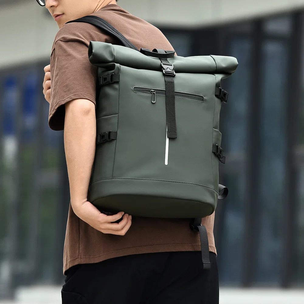 

Мужской рюкзак-роллтоп большой вместимости — модная однотонная дорожная сумка, высококачественный школьный рюкзак для студентов колледжей