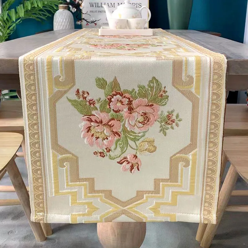 Pink Rose Embroidered Table Flag Party Dining Room Living Room Decoration