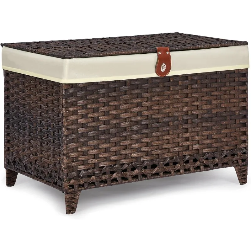 

Storage Basket with Lid,Rattan Shelf Basket with Removable Liner Bag,200L Storage Bin,Storage Trunk with Heightened Feet,