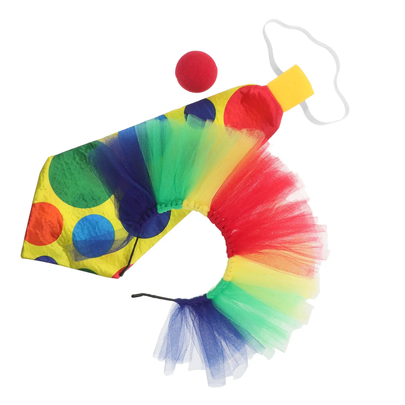 

1Set Clown Costume Set Rainbow Tulle Headband Colorful Tie for Kids Adults Carnival Circus Halloween Party Photo Booth