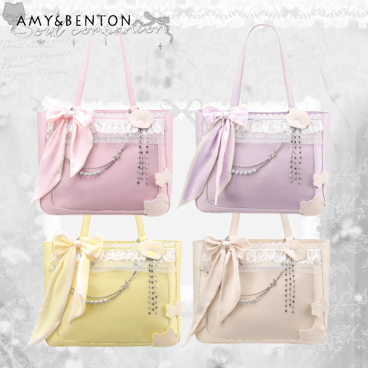 

Original Japanese Anime Itabag Sweet Bow Large Capacity Transparent Shoulder Bag Crossbody Bag Versatile Casual Tote Bag Women