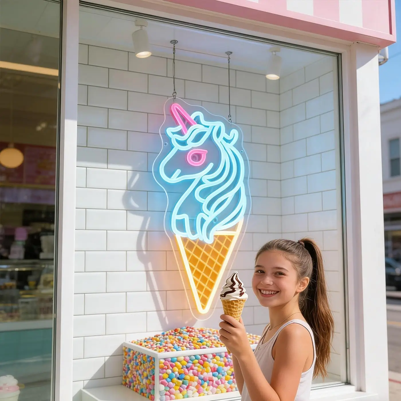 Unicorn Ice Cream Cone LED Neon Sign USB 5V Powered Neon Light, Wall Lamp for Gaming Room Bar Cafe Bedroom Shop Decor Gift