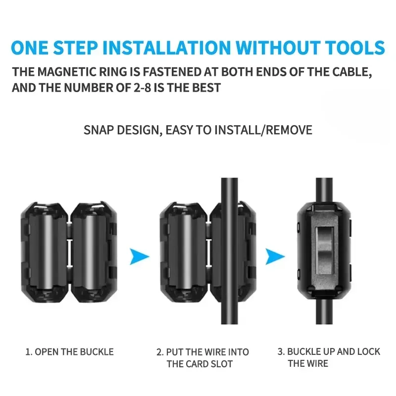 3.5-15mm Snap Ferrite Bead, EMI Noise Filter, Choke Coil, Ring Core Clamp, Cable Connector Holder