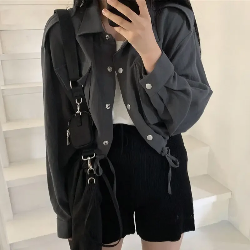 Deeptown Harajuku Fashion Cropped Autumn Jacket Women Chic and Elegant Streetwear Vintage 2000s Aesthetic Jackets Oversized Coat