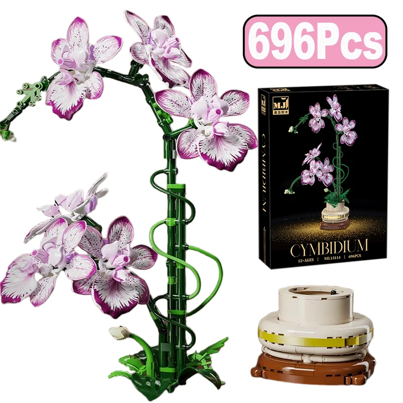 

Orchid Building Blocks Kit Bonsai Botanical Home Office Decor Artificial Floral Toys LED Light Set For Kids Girls Christmas Gift