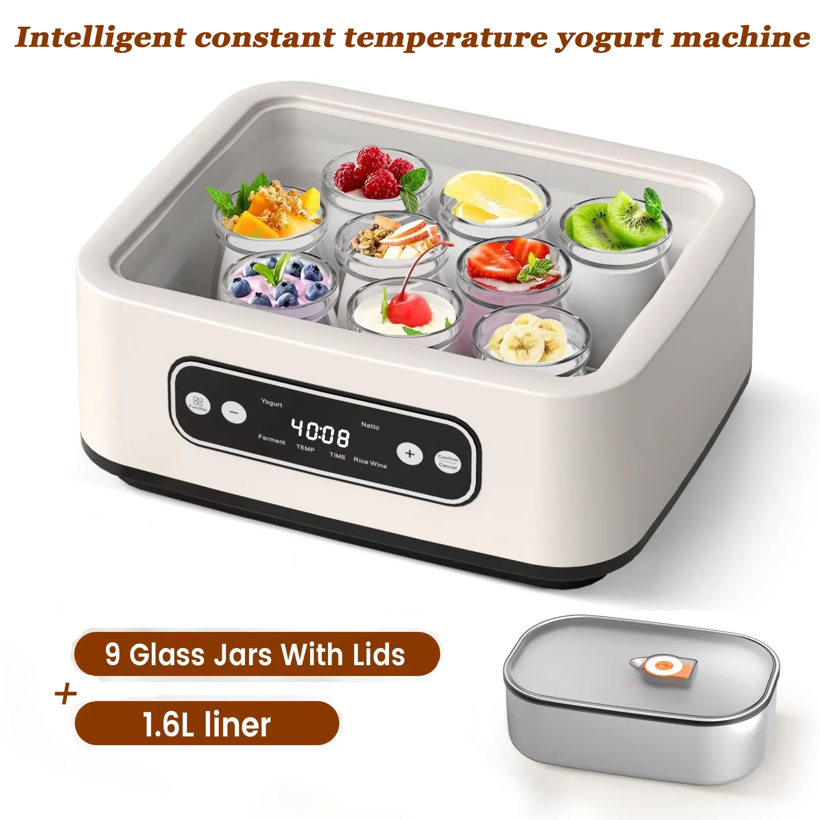 Yogurtera probiótica ecológica con temporizador, máquina inteligente de fermentación de temperatura constante para yogur, natto, arroz y vino