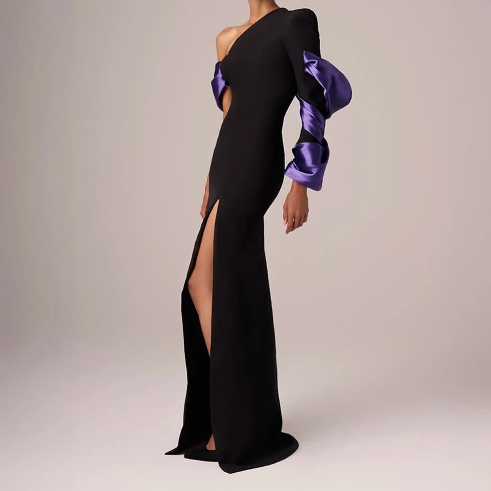 

Вечерние платья трапециевидной формы по индивидуальному заказу, длиной до пола, на одно плечо, с длинными рукавами, платье для выпускного вечера, простое модное драпированное вечернее платье с боковым разрезом