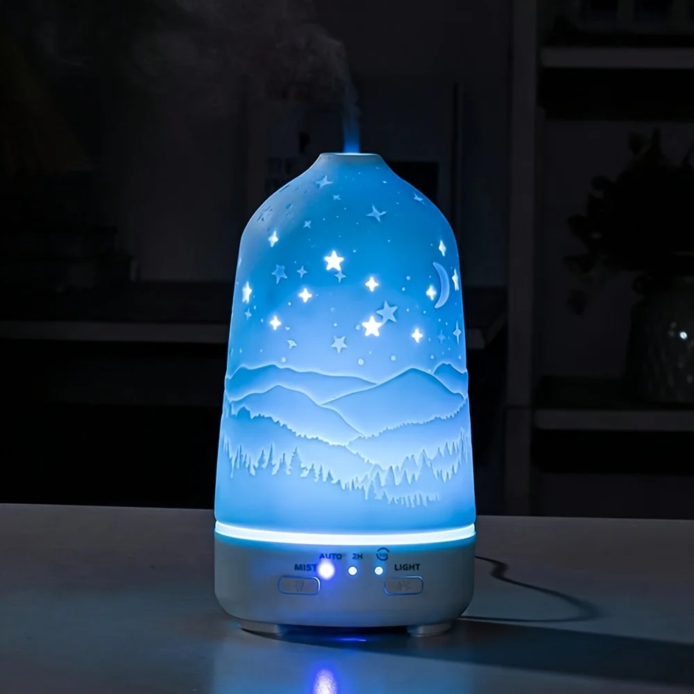 Essential Oil Diffuser with 7-Color LED Lights 3.38oz Mist Humidifier Soothing Auto Shut-Off Includes 3 Free Oils