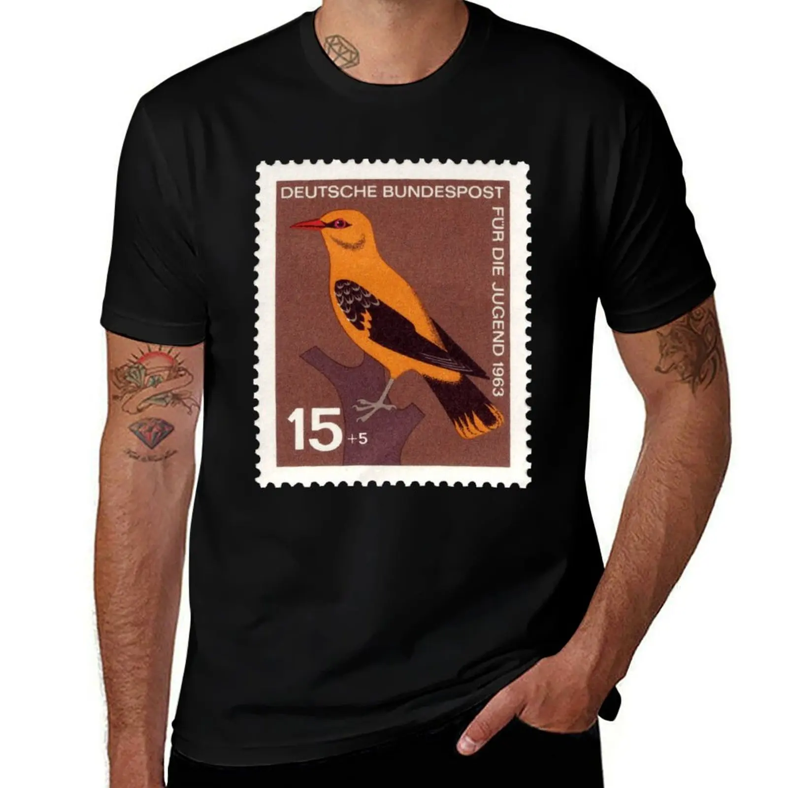 Germany Orange Bird 1963 Vintage Postage Stamp T-Shirt All Match Print Short Sleeve Top