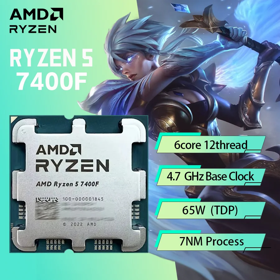 AMD Ryzen 5 7400F 100% Brand New Game CPU Up to 4.7GHz 6-Core 12-Thread Socket AM5 Desktop Computer Processor for PC Gamer
