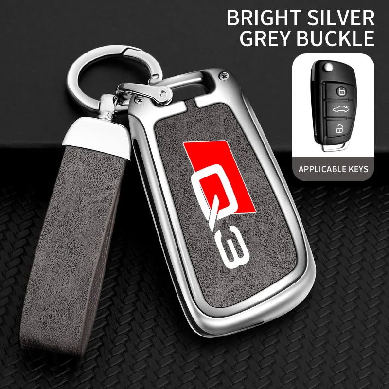 Zinc Alloy Car Key Case Cover Shell For Audi Q3 8U F3 RSQ3 Sportback 2013 2019 2021 Sline Custom LOGO Keychain Auto Accessories