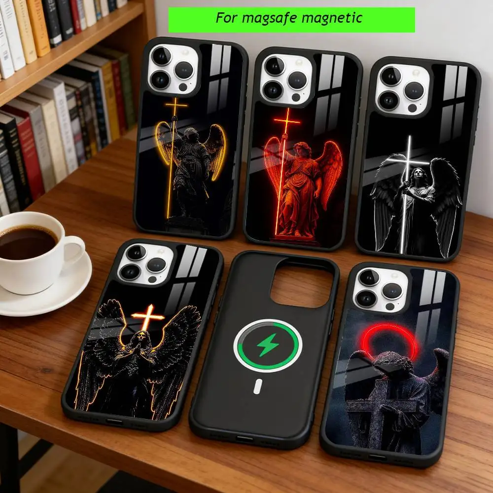 

Archangel Michael Cross Phone Case For iPhone17,16,15,14,13,12,11 Plus,Pro Magnetic with Magsafe Wireless Charging