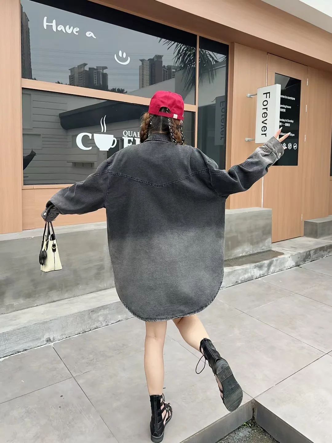 Trendy Brand Denim Jacket for Women Heavy Embellished with Rhinestones High-end Cartoon Shirt Design Mid-length Retro Cardigan