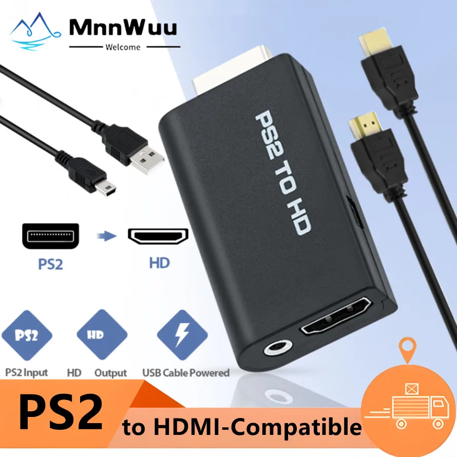 محول PS2 إلى HDMI مع مخرج صوت 3.5 ملم بلاي ستيشن 2 إلى محول متوافق مع HDMI متوافق مع جميع موديلات PS2