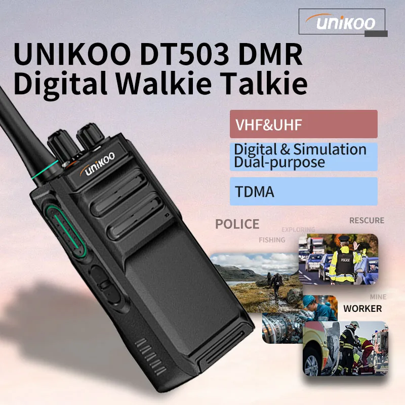 

UNIKOO DT503 DMR Digital Walkie Talkie PMR446 IP68 Waterproof 1 or 2 Pcs Dual Band U/V transceiver Portable Ham Two-way Radio