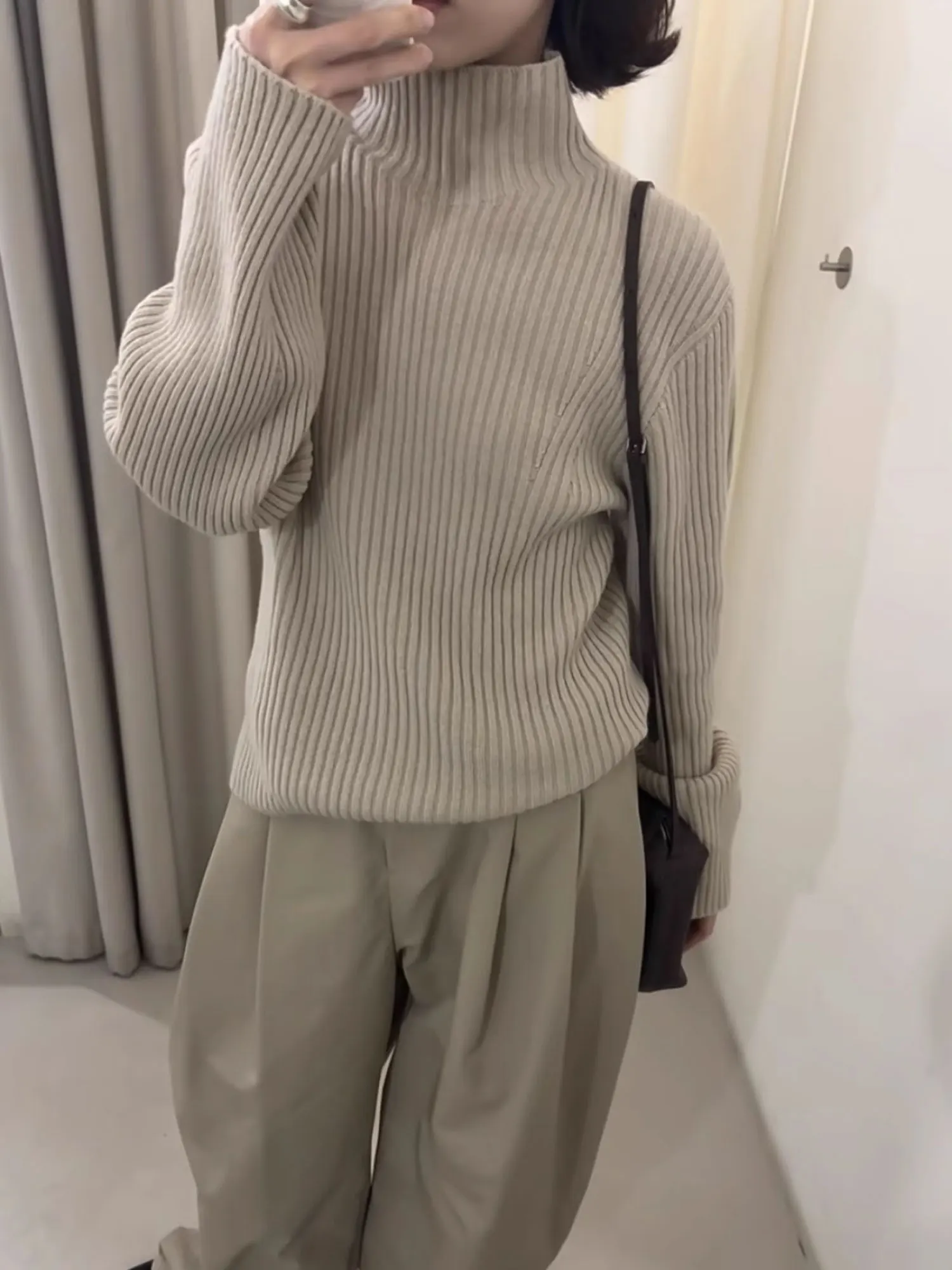 

Brand Knitted Sweater 2025 Winter New Sle High Collar Texture Long Sve Wool Blend Casual Fit Women's Knitwear