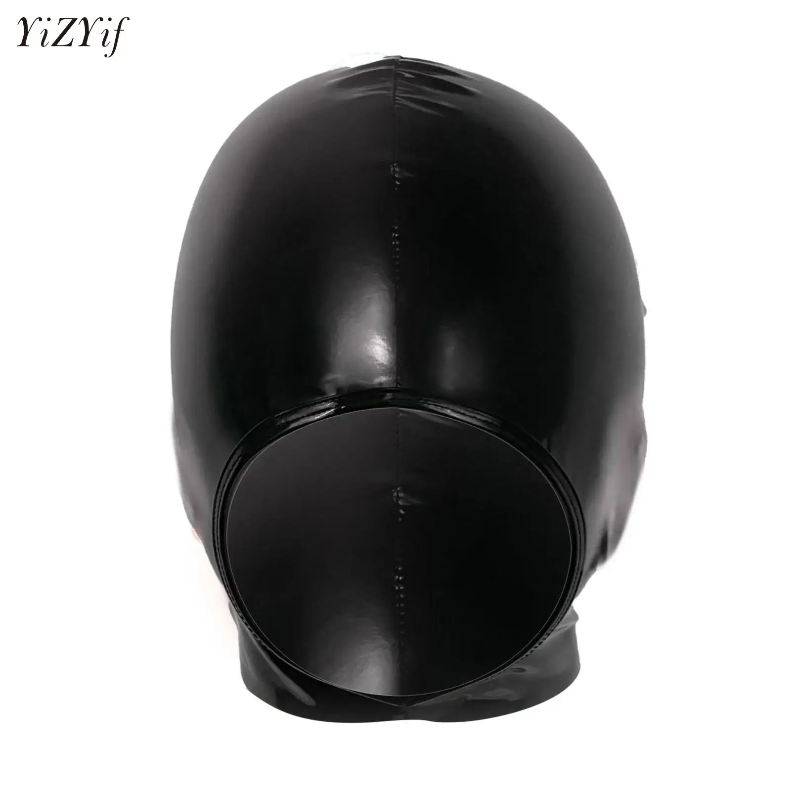 Womens Mens Latex Face Mask PU Bronzing Cloth Open Mouth Head Cover Couples Adult Full Face Mask for Role Play Costume Clubwear