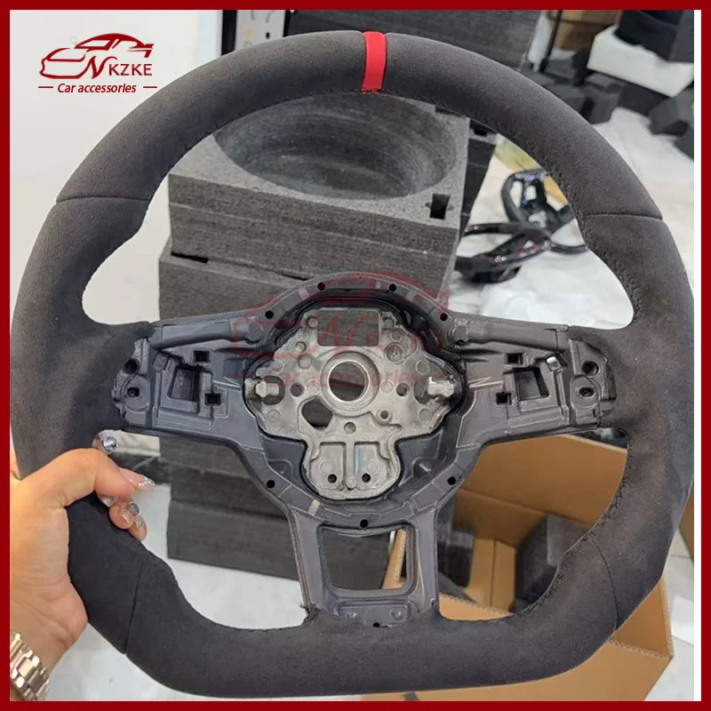 

Используется для спортивного руля Volkswagen Golf MK7 7.5 GTI GTD GTE R Polo RLine, полностью алькантара, черная строчка