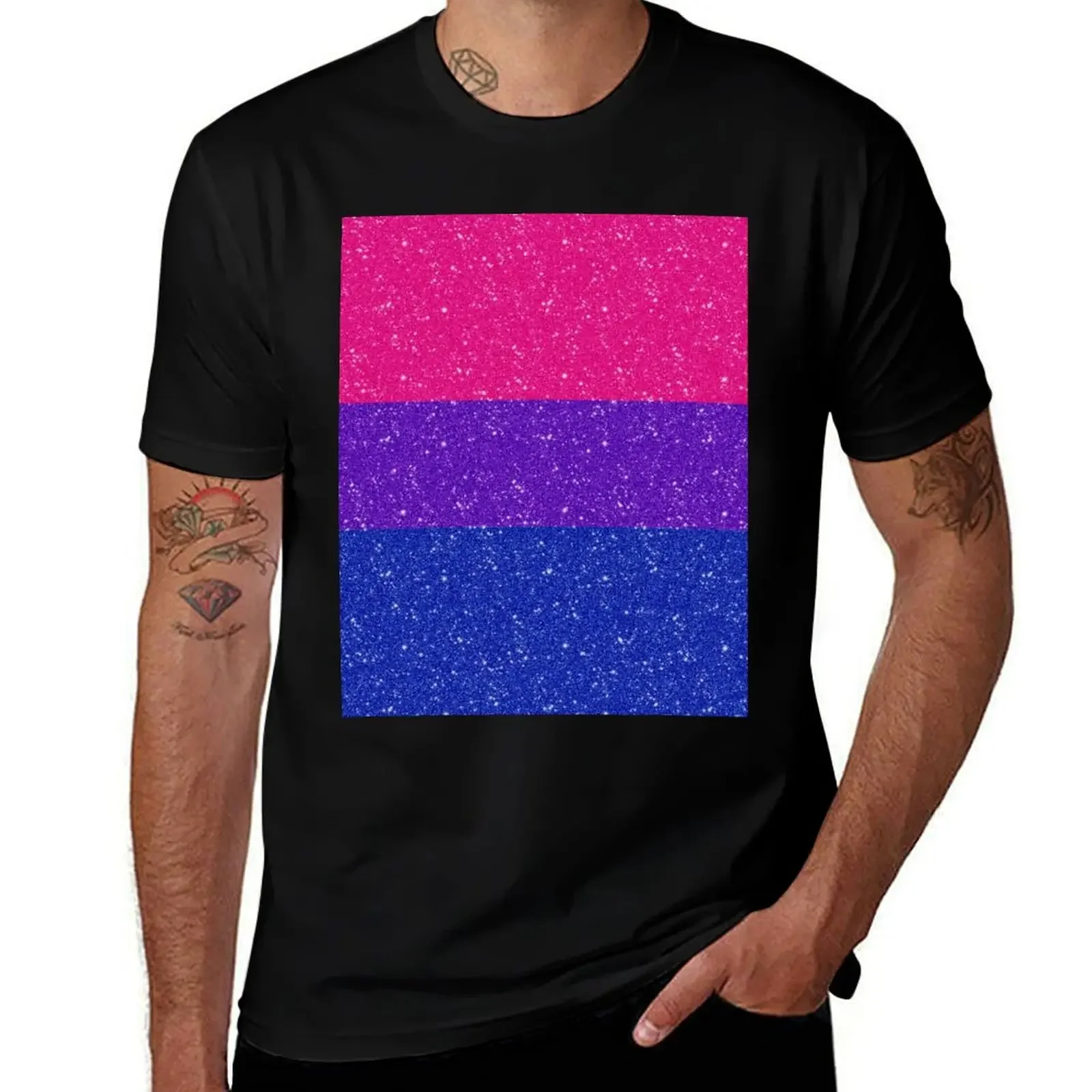 

Faux Glitter Bisexual Pride Flag Background T-Shirt kawaii clothes summer top oversized t shirts for men