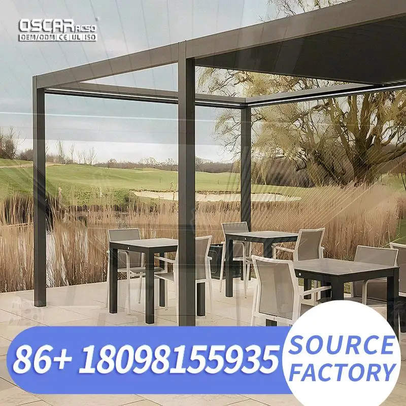Modern Motorized Bioclimatic Aluminium Patio Automatic Retractable Louvred Roof Pergola Gazebo for Backyard Garden Poolside perg