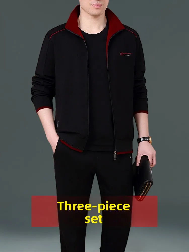 

Мужской повседневный спортивный комплект из двух предметов: футболка и брюки с эластичным поясом из хлопковой смеси, осенняя коллекция, удобный, с длинными рукавами