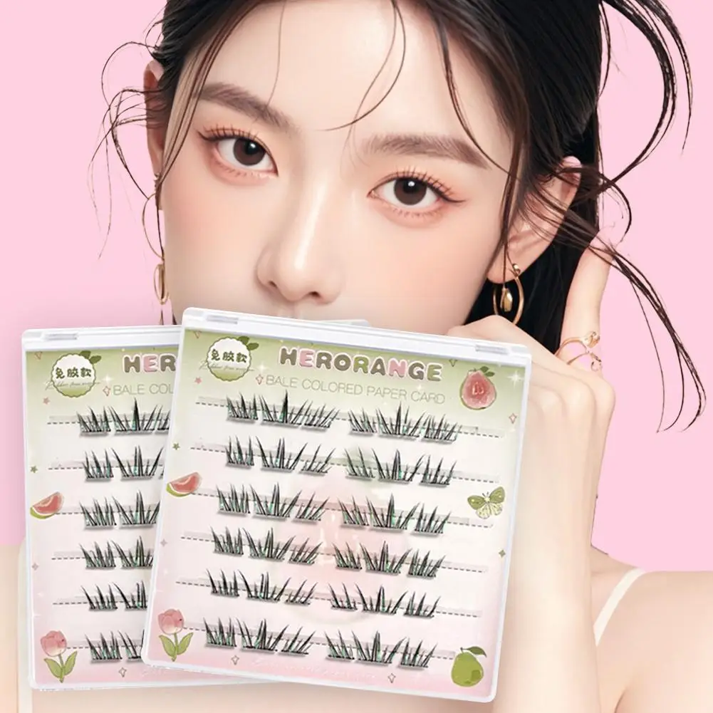 Gradiënt Gekleurde Blauw Groen Valse Wimpers Lijmvrije Kleurrijke Wimper Segment Verlenging Kerst Halloween Make-up Cluster J0T0