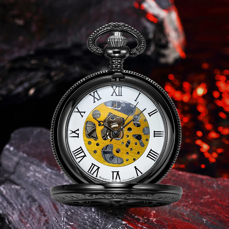 Round-fingered quartz pocket watch large fashion unique gold skeleton sunflower flip design with thickened chain suitable for al