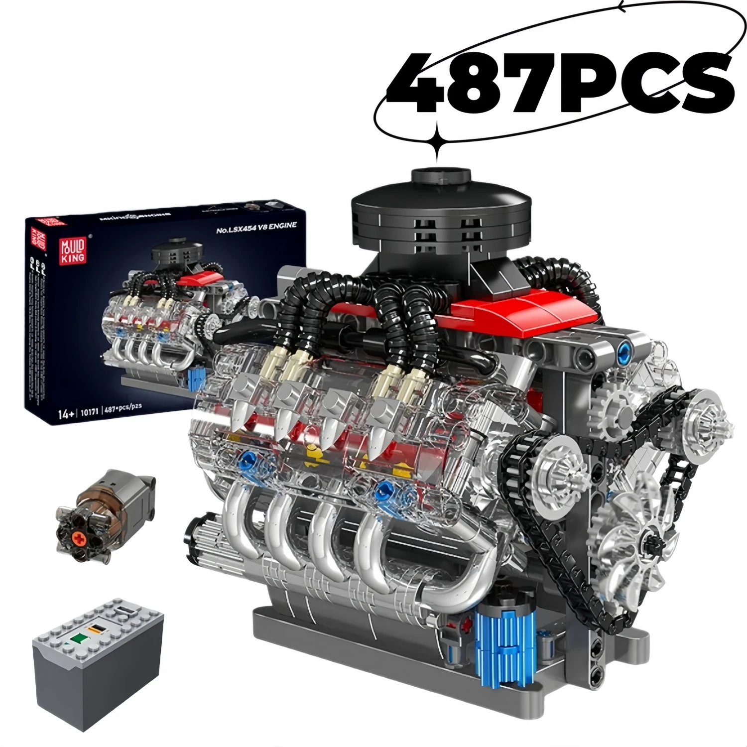 

487PCS Mould King MOC Car Building Block Motorized LSX454 V8 Engine Brick Toys Assembly Car Model Parts Kids Christmas Gift