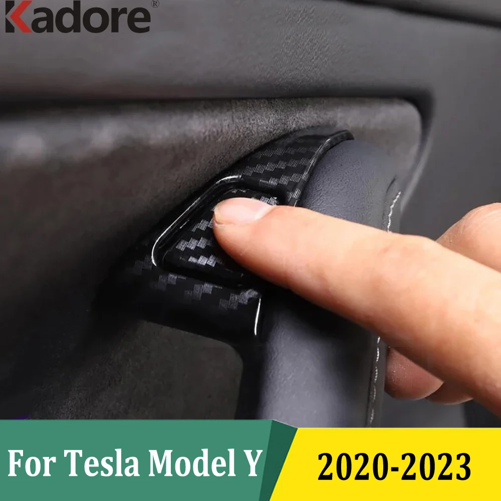 

For Tesla Model Y 2020 2021 2022 2023 Carbon Fiber Door Lock Switch Button Frame Trim Sticker Interior Car Styling Accessories