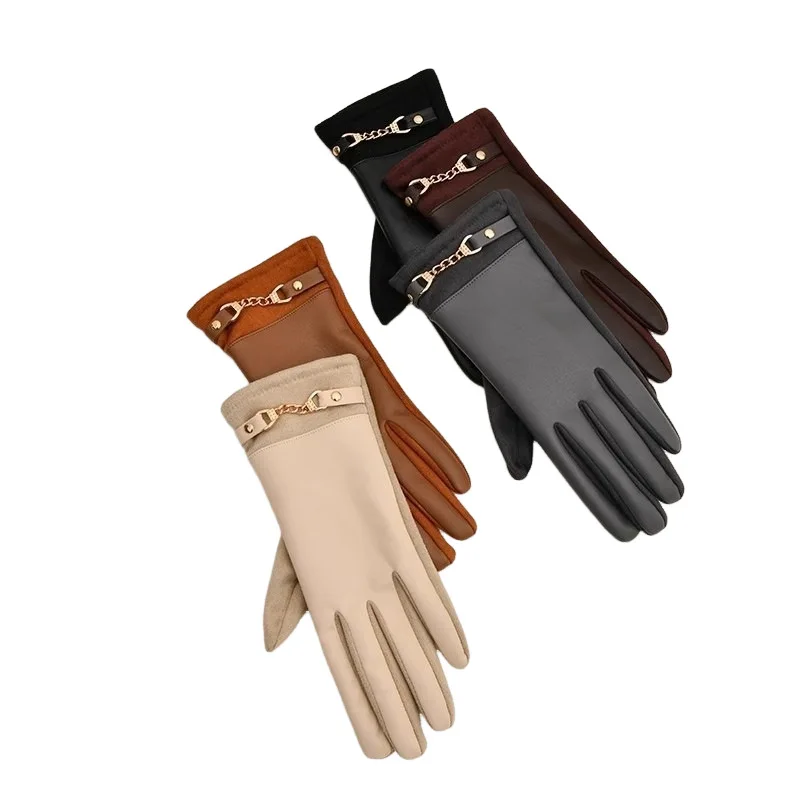 AliExpress LAOVCE Winter Women Suede Leather Plus Velvet Keep Warm Chain Gloves Fashion Elegant Touch Screen Soft Drive Cycling Windproof Mittens
