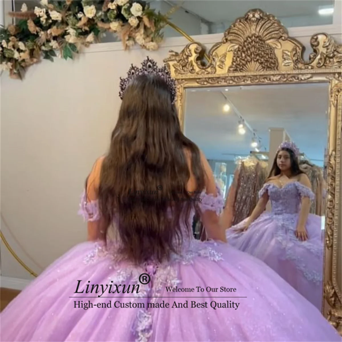 

Sweet Lavender Purple Quinceanera Dresses Lace Flower Appliques Crystals Beading Rhinestones Ball Gown 16 Vestidos De 15 Anos