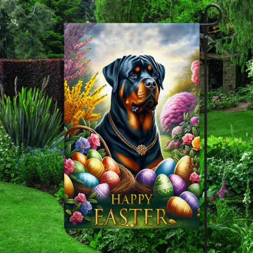 Rottweiler Dog Happy Easter Flag Garden Flag