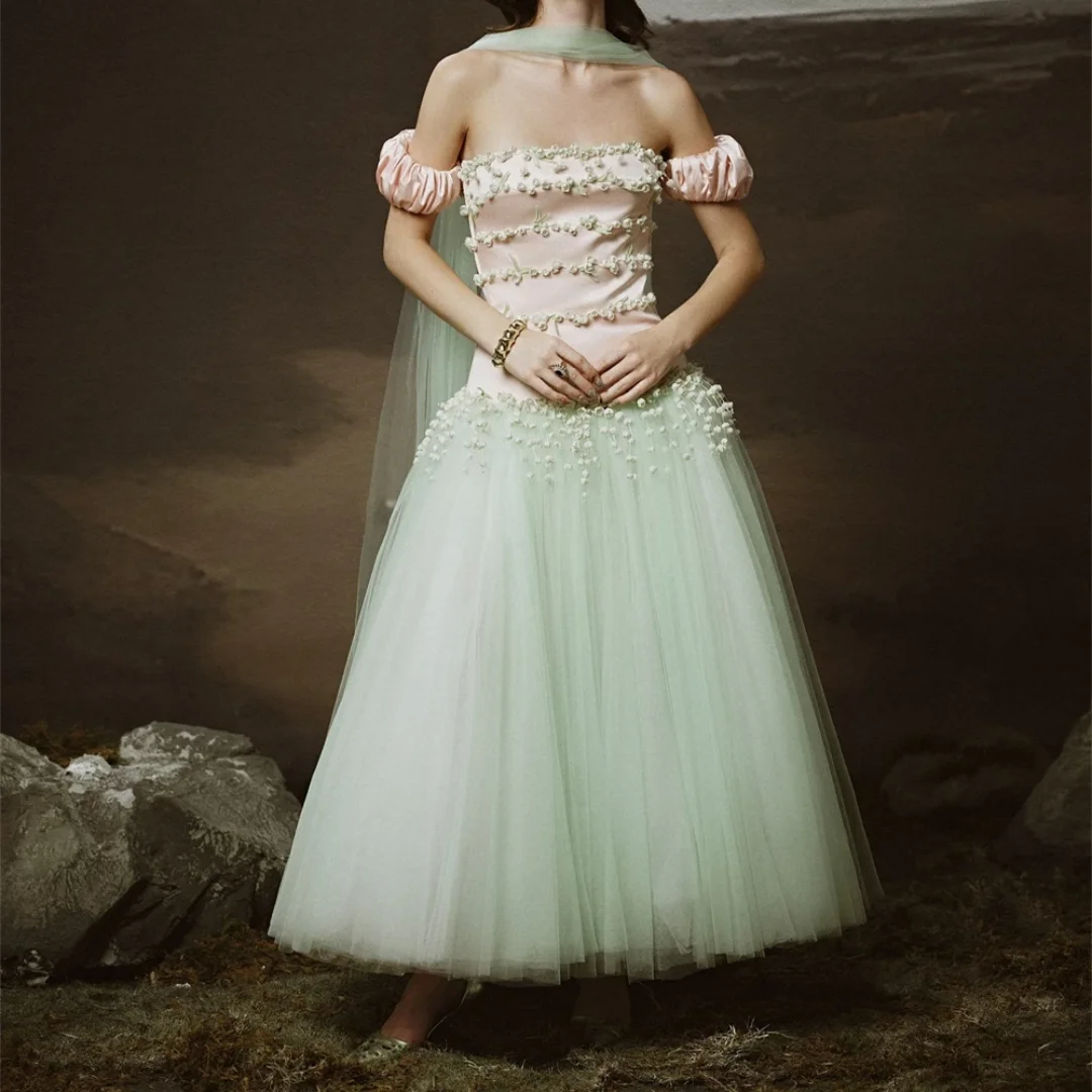 

Exquisite Tulle Evening Dress Temperament Flowers Special Occasion Gowns Delicate Boat Neck Prom Dresses Customized