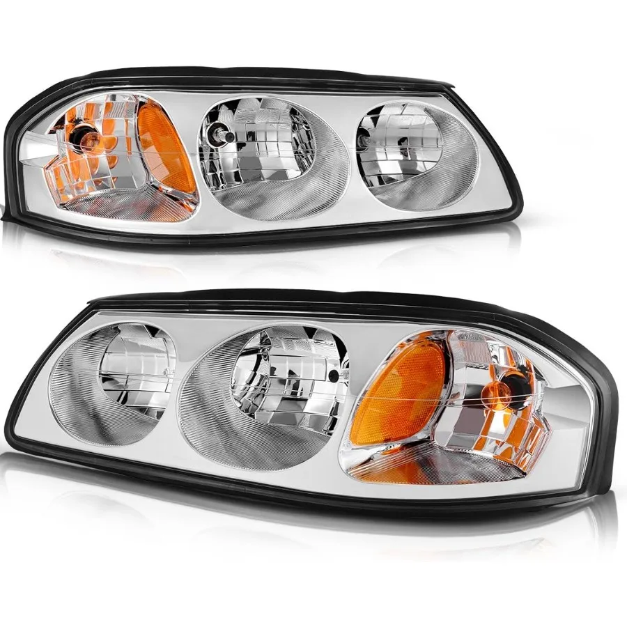 

Headlight Assembly Compatible with 20002005 Chevy Impala OE Style Replacement Headlamps Chrome Housing Amber Reflector Clear Le
