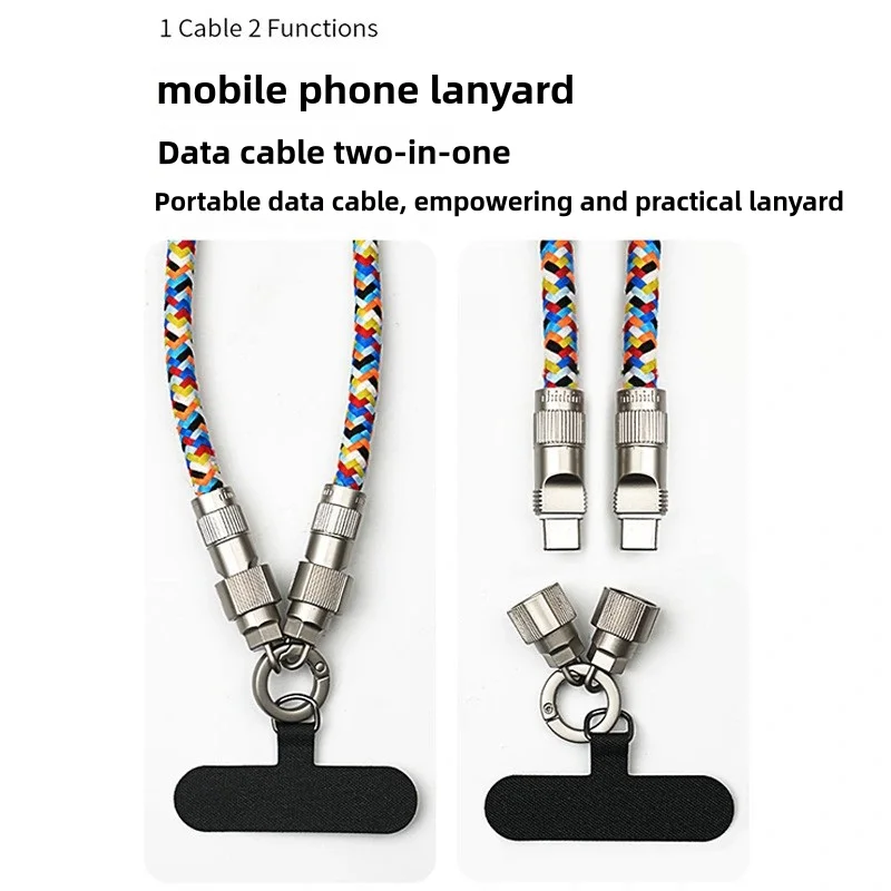 USB-C to USB-C Cable+Cell Phone Lanyard (2 in 1), 60W High Speed USB C Charger Cable with USB-C to USB-A Adapter