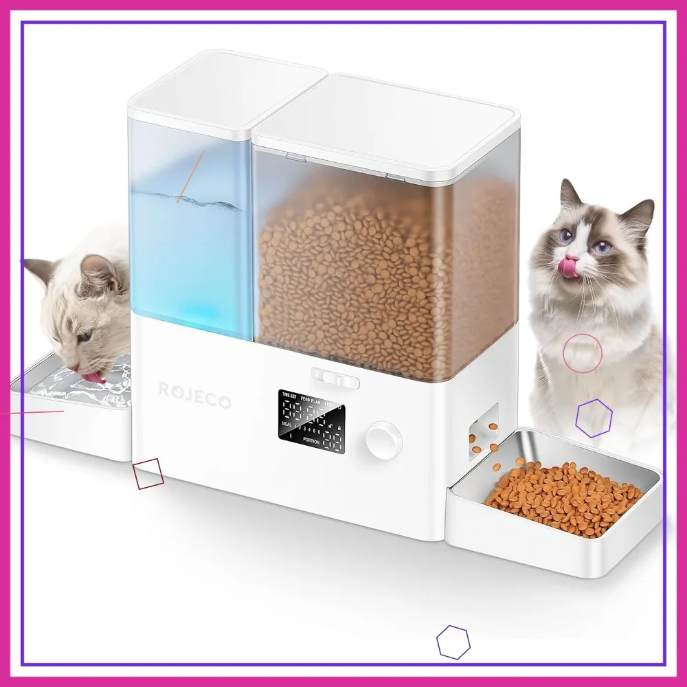

2-in-1 Cat Feeder & Water Dispenser, 8.5L Stainless Steel Bowls, Large Capacity for Cats & Small Pets