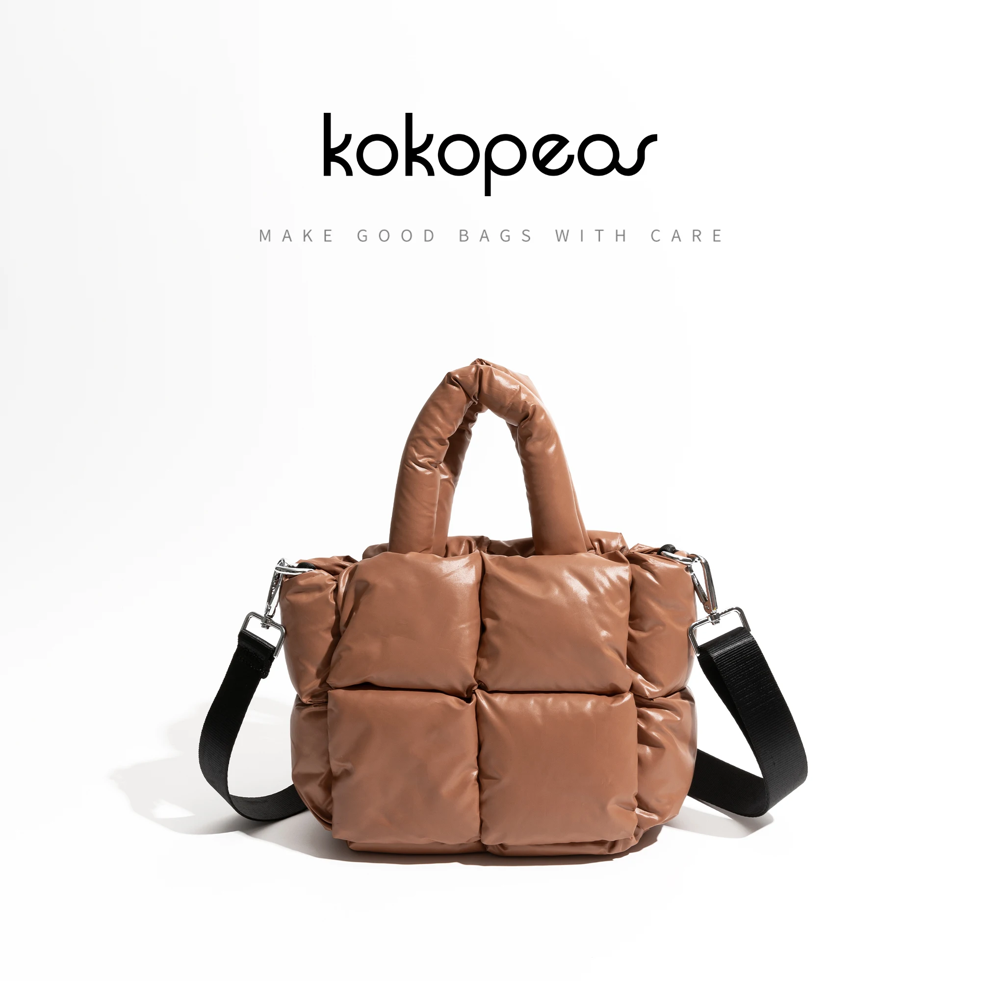 

KOKOPEAS Women's Cotton Padded Down Quilted Tote Handbag Winter Popular Square Fashion Shoulder Phone Purse Simple Crossbody Bag