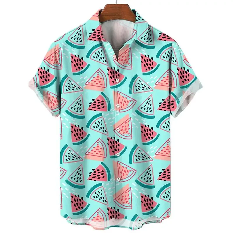 Men's Fashion Fruit Pattern Social Y2k Hawaiian Short Sleeve Shirt Floral Printed Casual Summer Vintage Clothing Top Harajuku