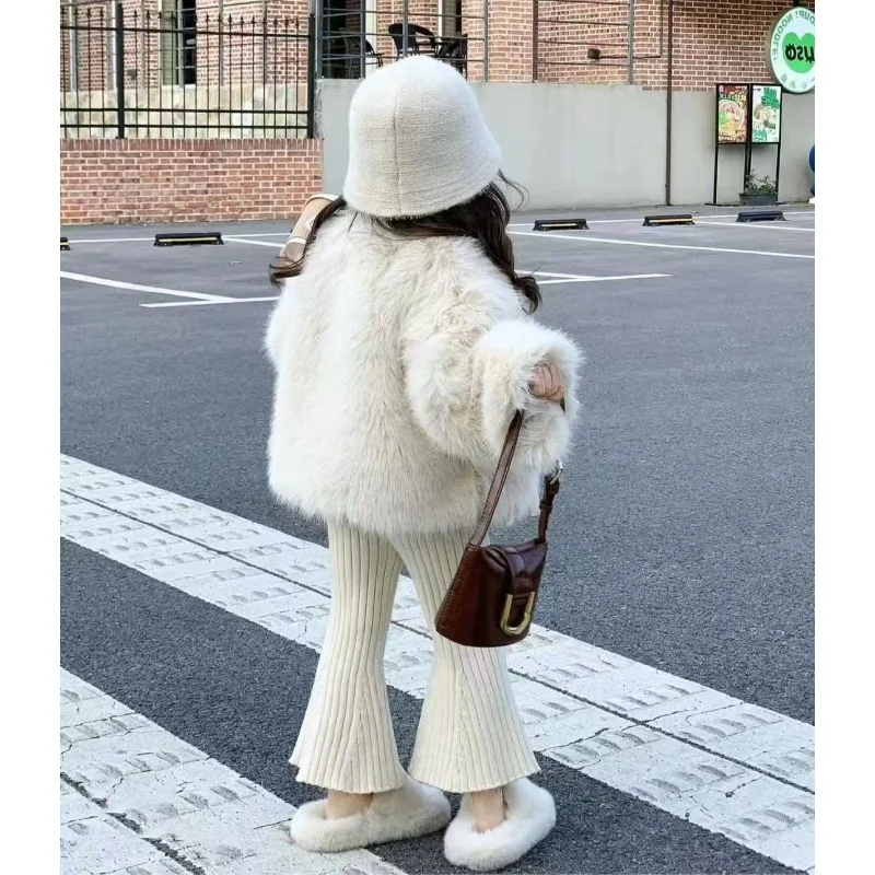 Girls Faux Fur Coat Winter Children Girls Long Sleeve Christmas Jacket Warm Kids Girls Coat Girls Outerwear Clothing
