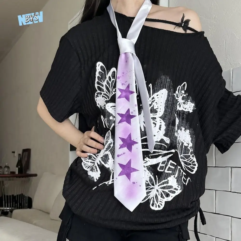 

Fashion Y2K Star Tie Sweet Narrow Glossy Tie Soft Hand Tied Unisex Necktie Party