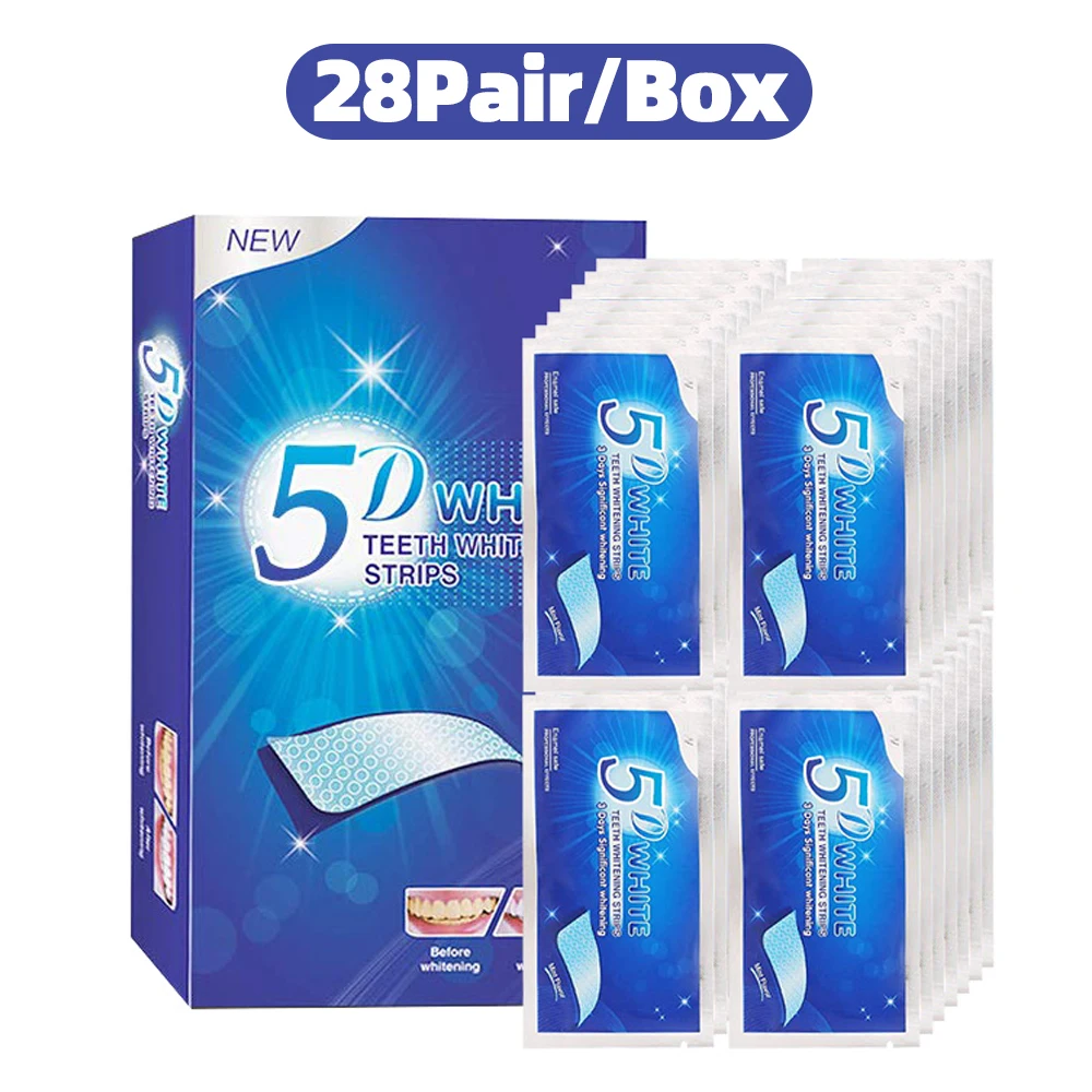 5D Tanden Whitening Strip 7/14/21/28 Paar Witter Strips voor het Verwijderen van Roken Koffie Vlekken, Effectieve Thuisgebruik Tanden Whitening Kit