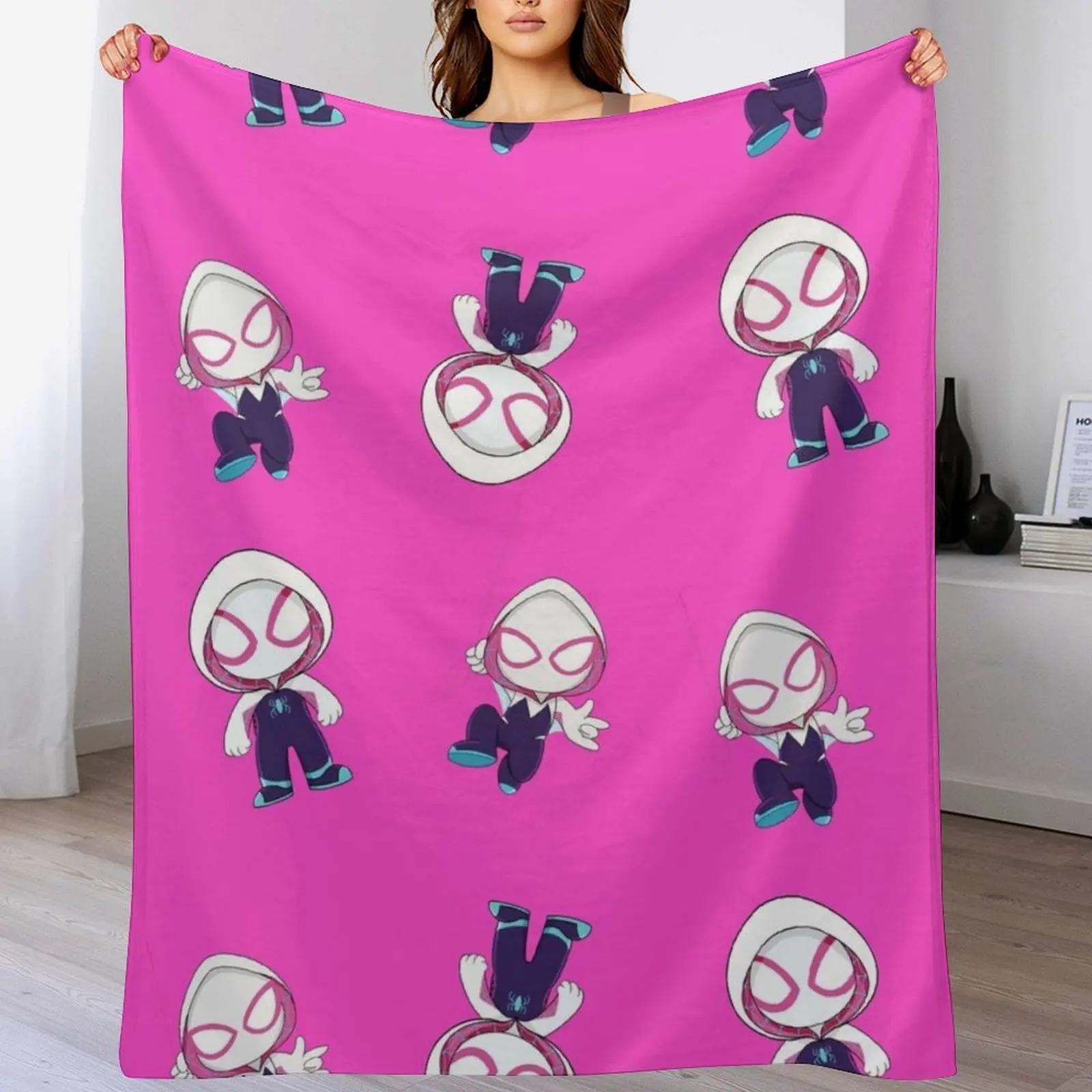 小さなクモの幽霊、グウェンの赤ちゃんスパイダーガール、grl pwr、漫画の幽霊クモのセット スローブランケット 暖かい冬のソファスローブランケット