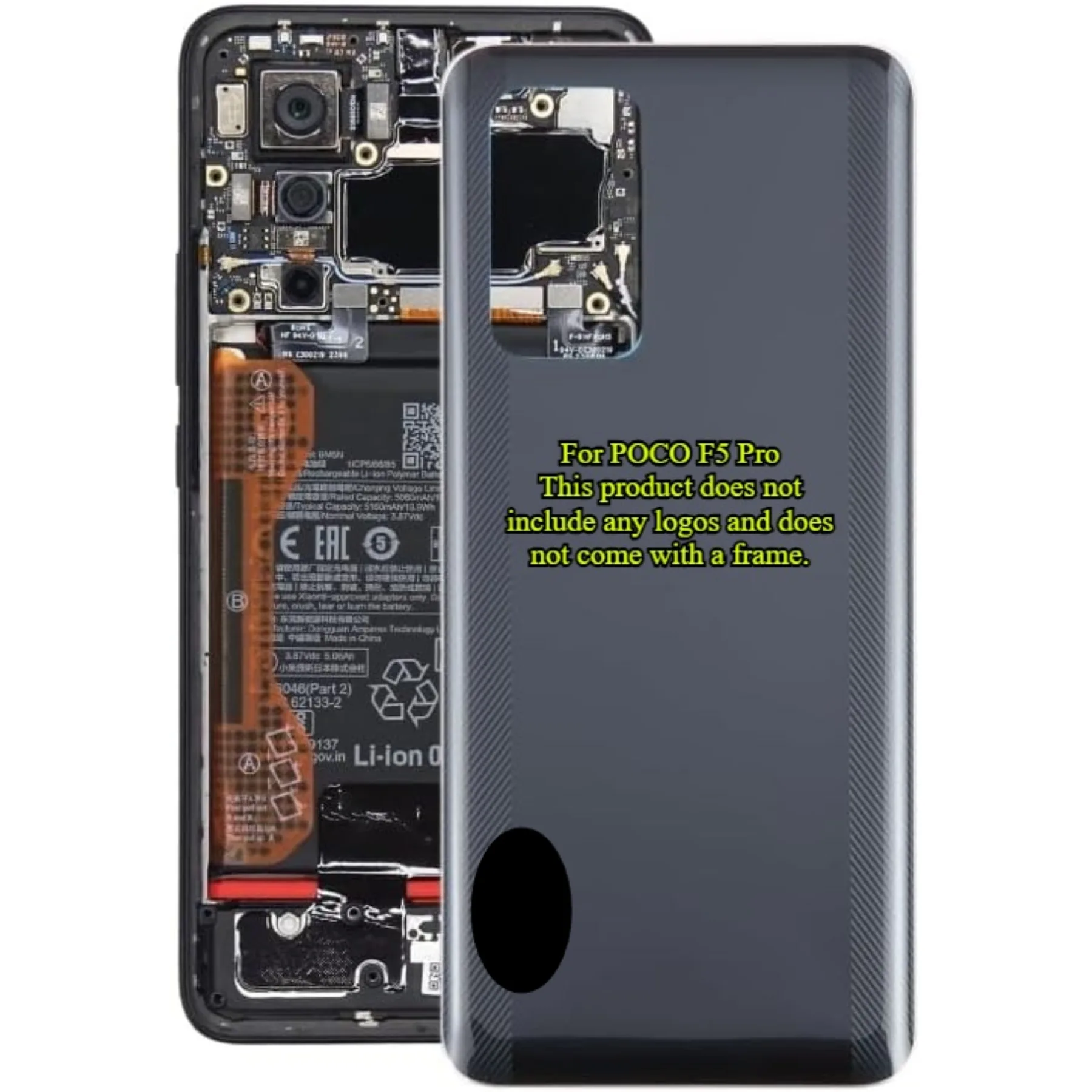 Glass Battery Back Cover for Poco F5 Pro, Third‑party Replacement Part, No Logo, No Camera Lens Ring Included