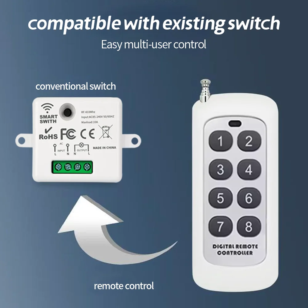 

RF433Mhz universal Wireless Remote Control Light Switch AC110V 220V 10A 500M Relay Mini Module Transmitter for Lamp Fan LED