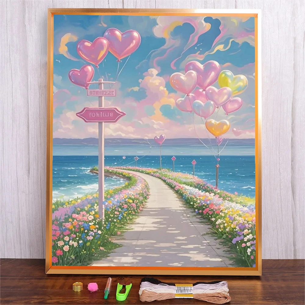 

DMC Color Threads Embroidery Cross Stitch Kit 11CT 14CT Seascape Full Printing Needle And Thread Set Room Wall Decoration