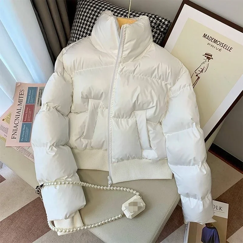 

Зимняя куртка с воротником-стойкой и хлопковой подкладкой, повседневная свободная парка с длинными рукавами и карманами на молнии, модное утепленное короткое теплое женское пальто