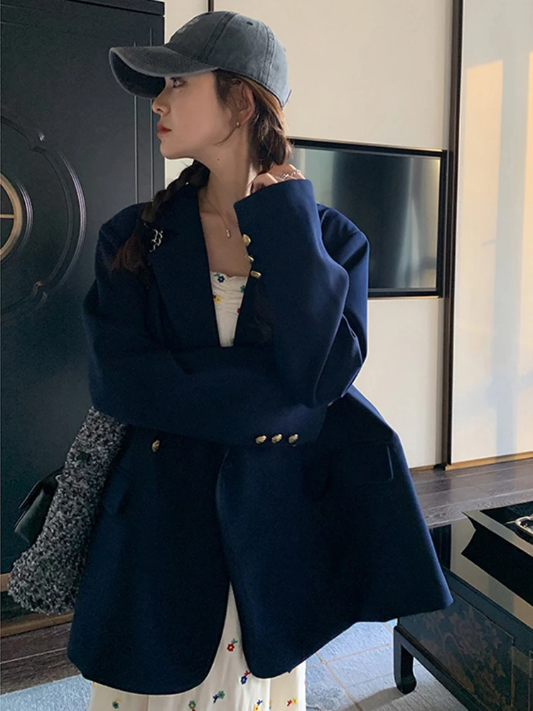 LANMREM Office Lady Solid Color Women\'s Blazer Loose Notched Collar Back Buton Design Coat Fashion 2024 Spring New 2AA5046